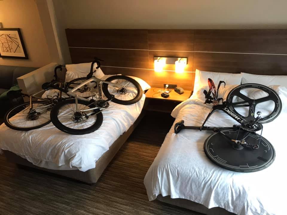 Bikes in hotel beds